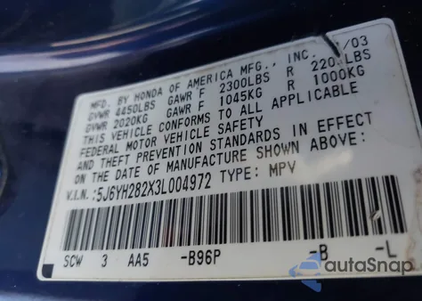 2003 Honda Element Dx z USA, uszkodzony, nr VIN 5J6YH282X3L004972